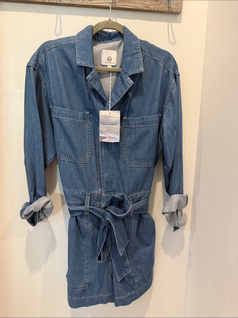 Ag Adriano Goldschmied Denim Belted Jumpsuit - Blue
